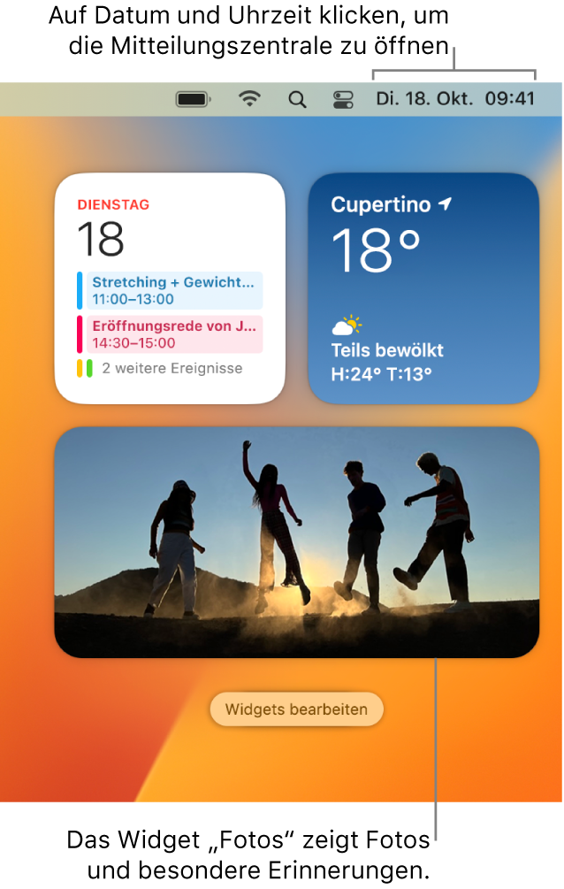 Das „Fotos“-Widget in der Mitteilungszentrale