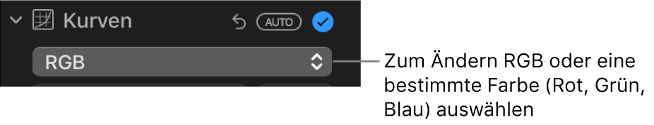 Die Steuerungen „Kurven“ im Bereich „Anpassen“ mit der im Einblendmenü ausgewählten Option „RGB“.