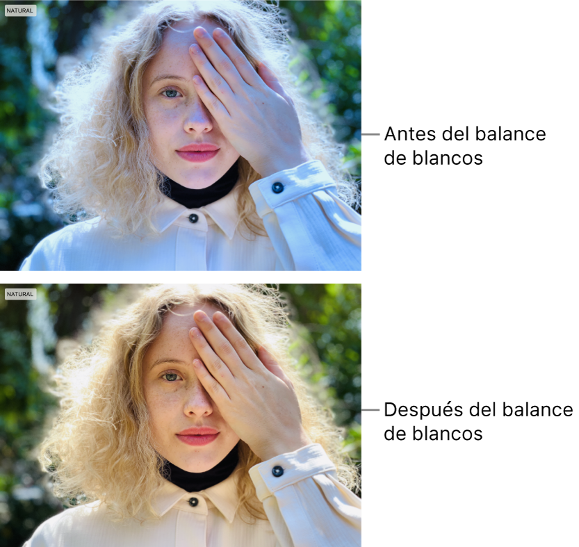 Una foto antes y después de ajustar el balance de blancos.