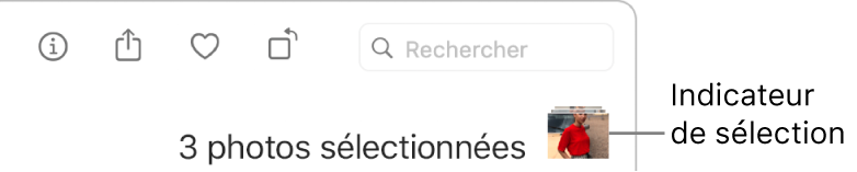 Un indicateur de sélection présentant trois photos sélectionnées.