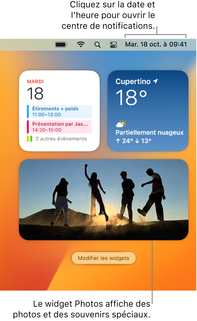 Le widget Photos dans le centre de notifications.