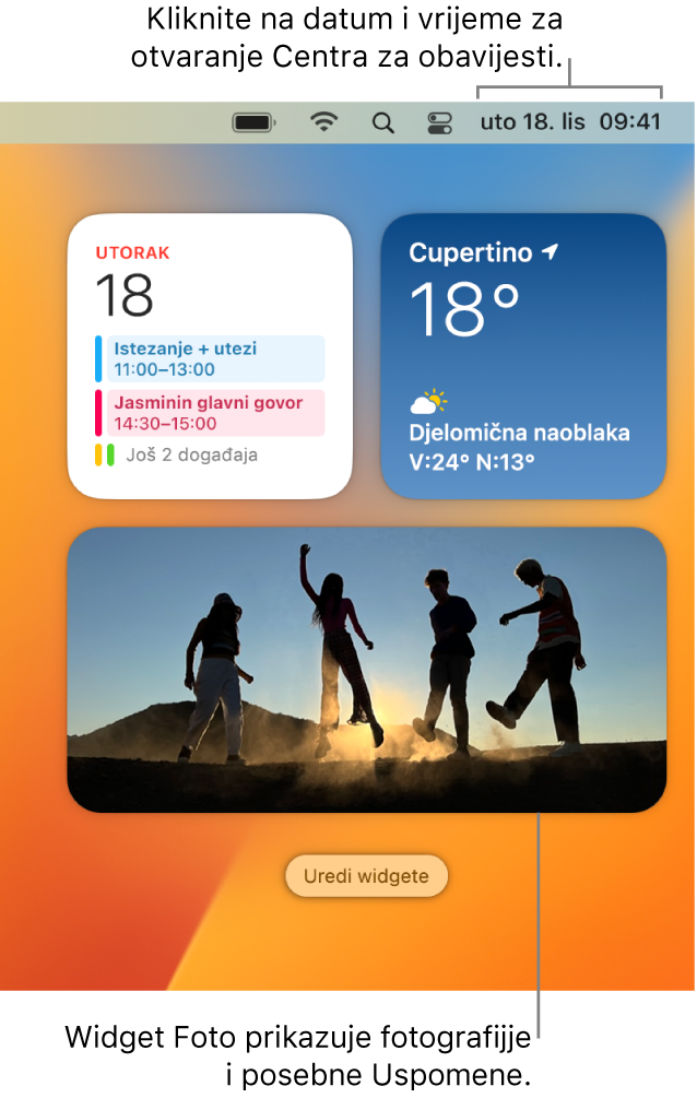 Widget aplikacije Foto u Centru za obavijesti.