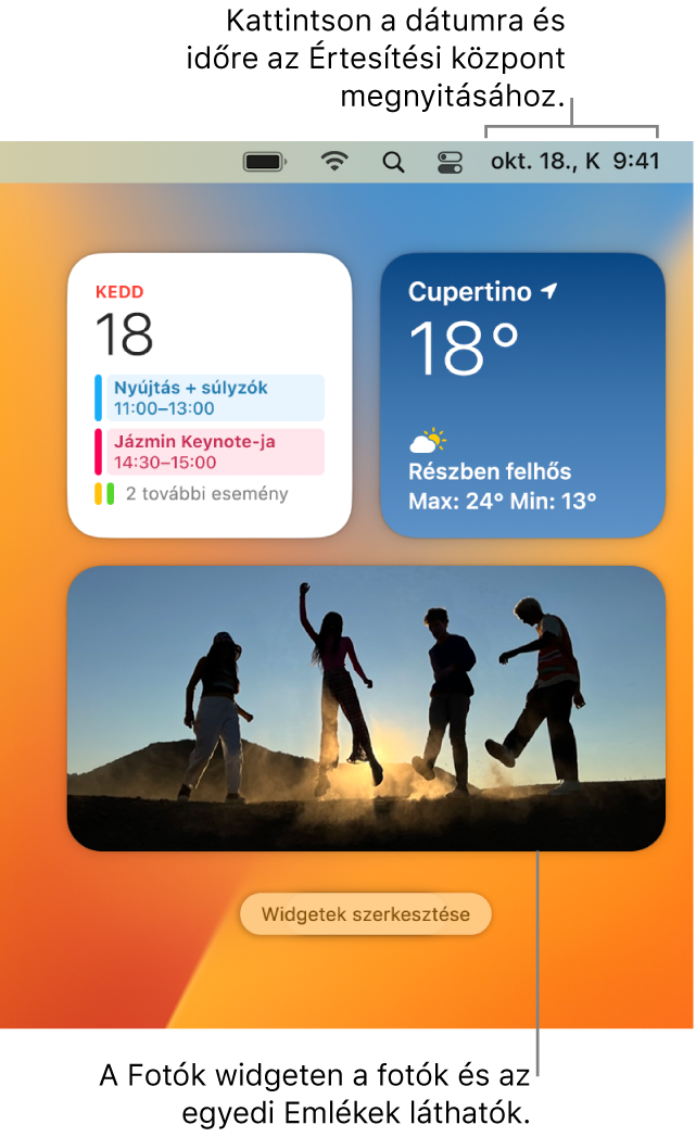 A Fotók widget az Értesítési központban.