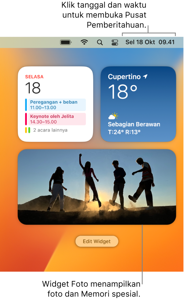 Widget Foto di Pusat Pemberitahuan.