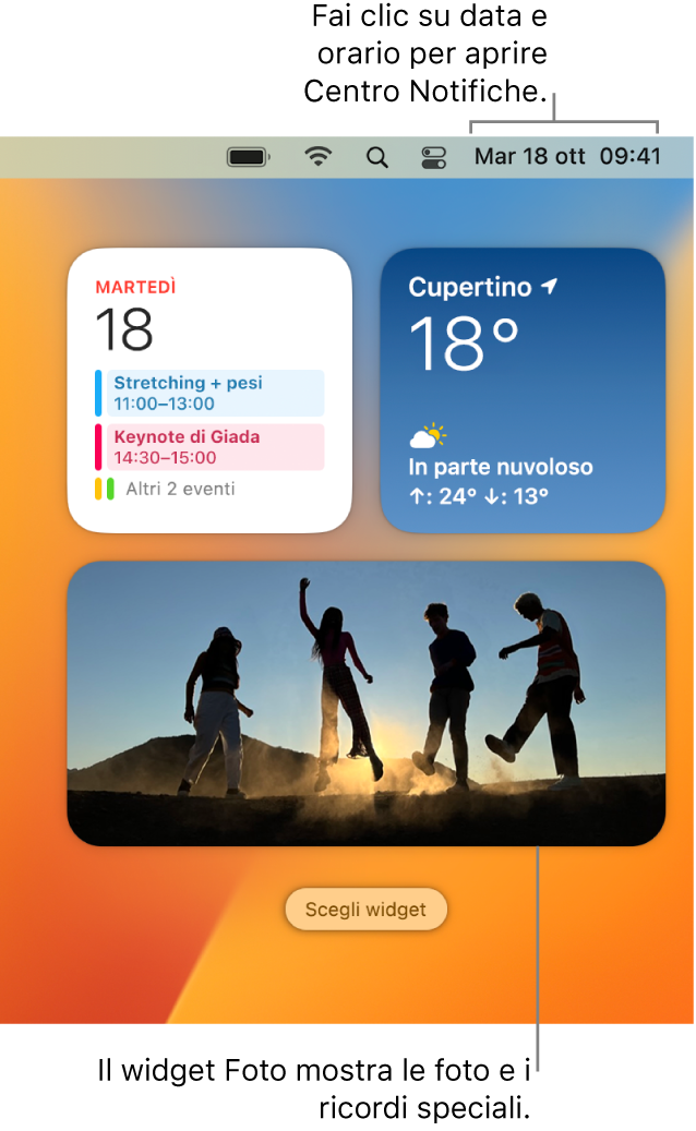 Il widget di Foto in Centro Notifiche.