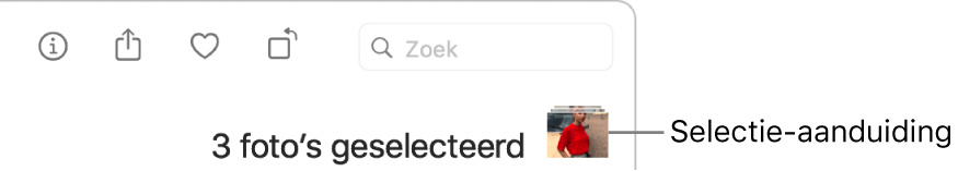 Een selectie-indicator waarbij drie foto's zijn geselecteerd.