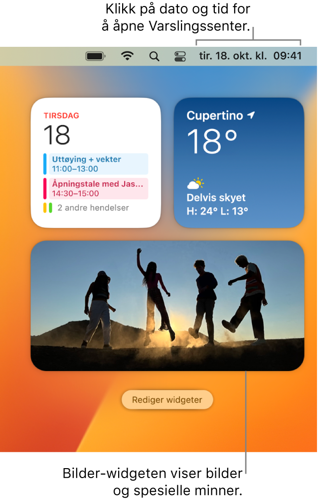 Bilder-widgeten i Varslingssenter.
