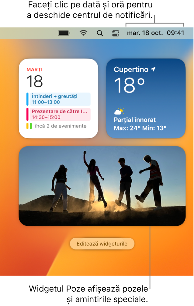 Widgetul Poze în centrul de notificări.