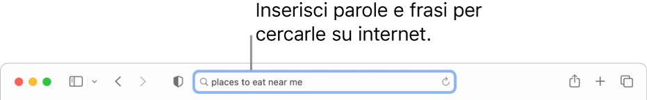 Il campo di ricerca smart di Safari, in cui puoi inserire parole o frasi da cercare su internet.