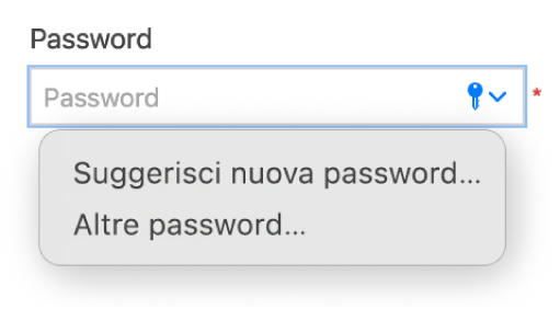 Un campo password con opzioni per ricevere un suggerimento di password e per visualizzare le password di altri account del sito.