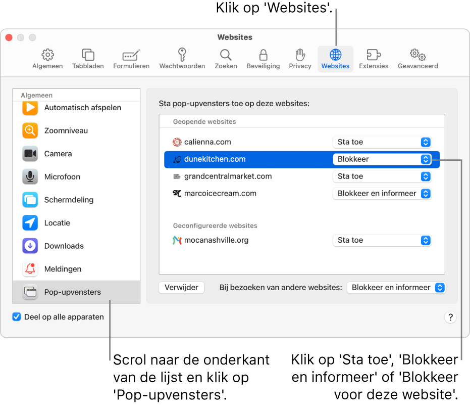 Schijn Excursie priester Pop-ups toestaan of blokkeren in Safari op de Mac - Apple Support (NL)