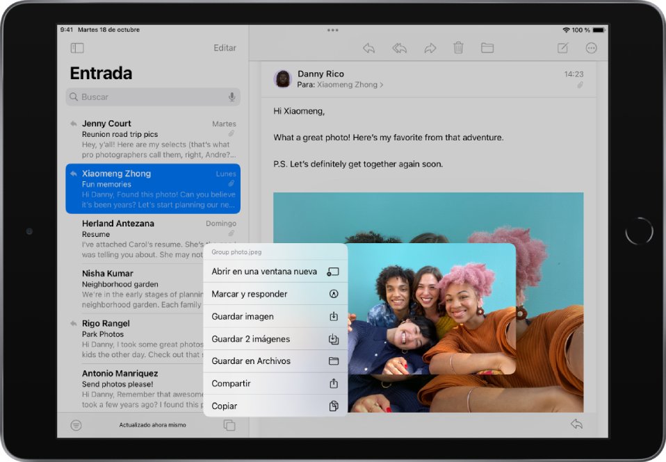 de ultramar Productividad Oportuno Descargar archivos adjuntos de correo electrónico en Mail en el iPad -  Soporte técnico de Apple (ES)