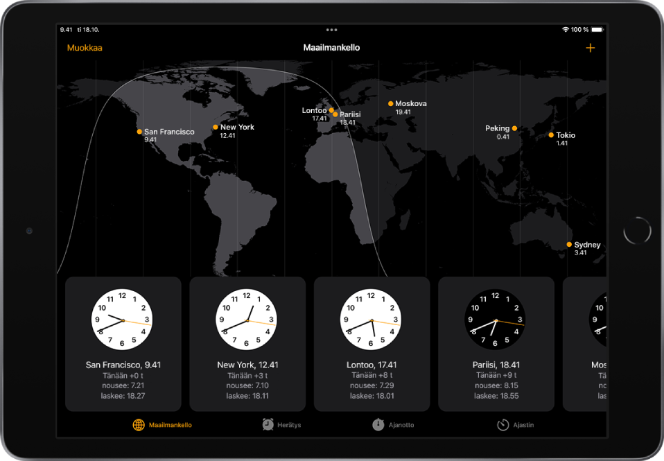 Maailman eri kaupunkien kellonajan katsominen iPadissa - Apple-tuki (FI)