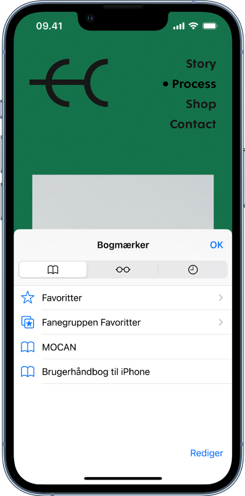 udføre Fader fage Drejning Opret et bogmærke til et websted i Safari på iPhone - Apple-support (DK)