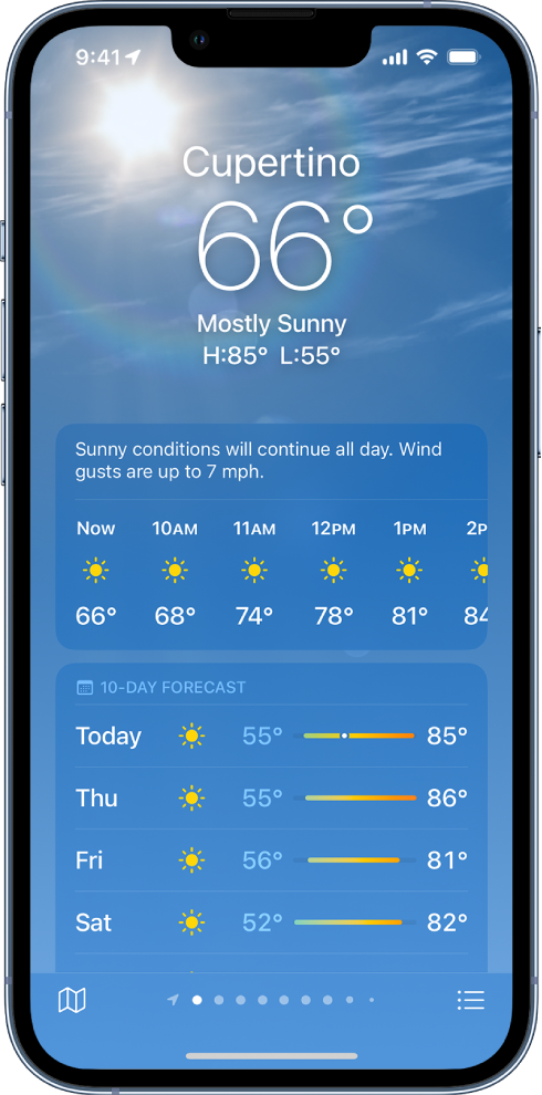 iPhone Weather: Tra cứu thời tiết trên iPhone Thông tin về thời tiết sẽ giúp bạn biết được có nên mang theo ô hay mở cửa sổ để tận hưởng ánh nắng. Tra cứu thời tiết trên iPhone sẽ cung cấp thông tin chính xác về mức độ nhiệt độ, độ ẩm, tốc độ gió và nhiều hơn thế nữa. Khám phá và sử dụng tính năng thời tiết trên iPhone ngay hôm nay để có thể chuẩn bị tốt hơn cho ngày mới. 