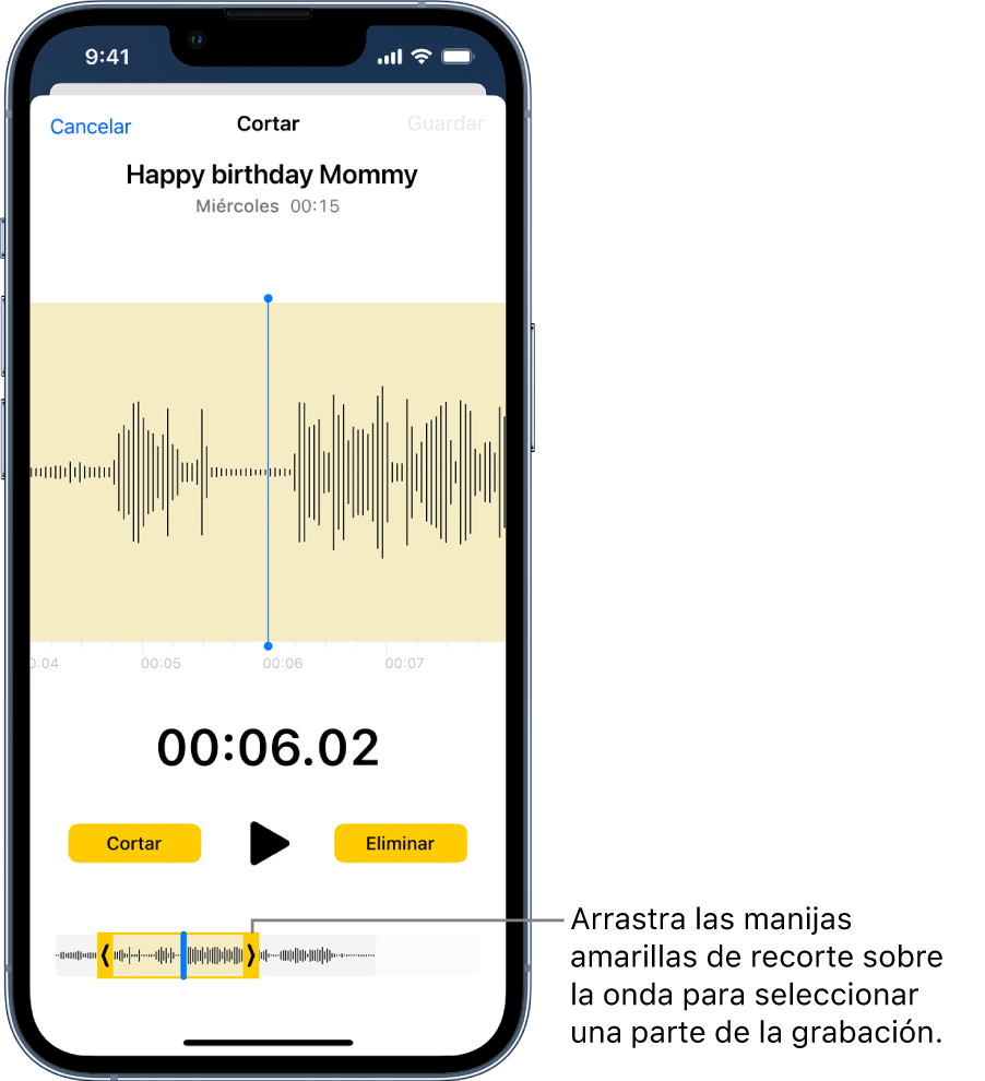 Editar o eliminar grabación en Notas de Voz en el iPhone - Soporte técnico de Apple