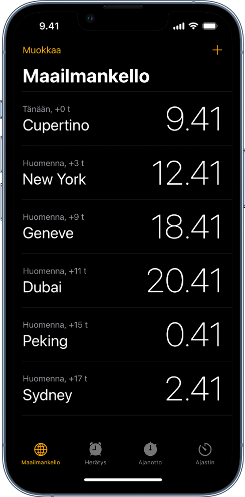 Maailman eri kaupunkien kellonajan katsominen iPhonessa - Apple-tuki (FI)