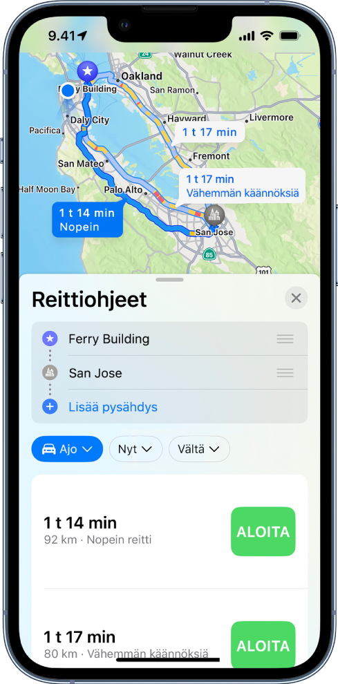 Reittiohjeiden saaminen iPhonen Kartoissa - Apple-tuki (FI)