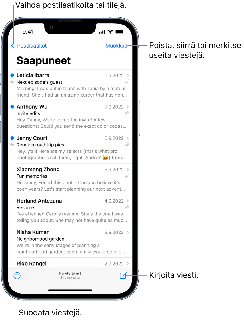 Sähköpostin tarkistaminen iPhonen Mail-apissa - Apple-tuki (FI)
