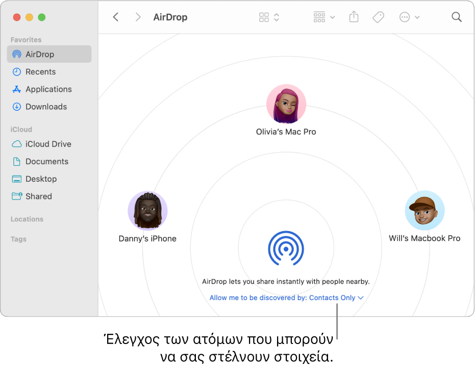 Το παράθυρο του AirDrop.