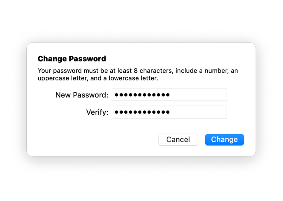 The Change Password dialogue.