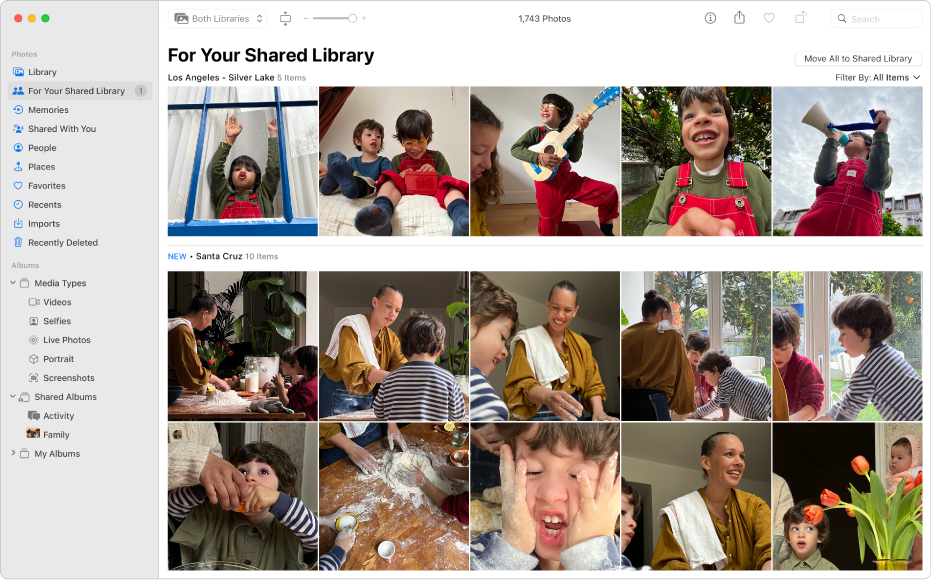 The Photos window showing iCloud Shared Photo Library.