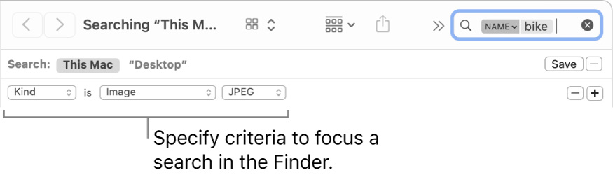A Finder window with fields to specify search criteria.