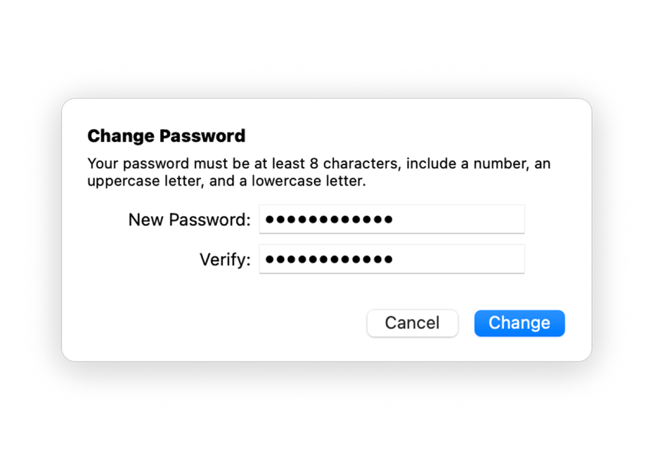 The Change Password dialog.