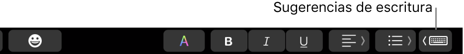 La Touch Bar, con el botón que muestra sugerencias de escritura en el extremo derecho.