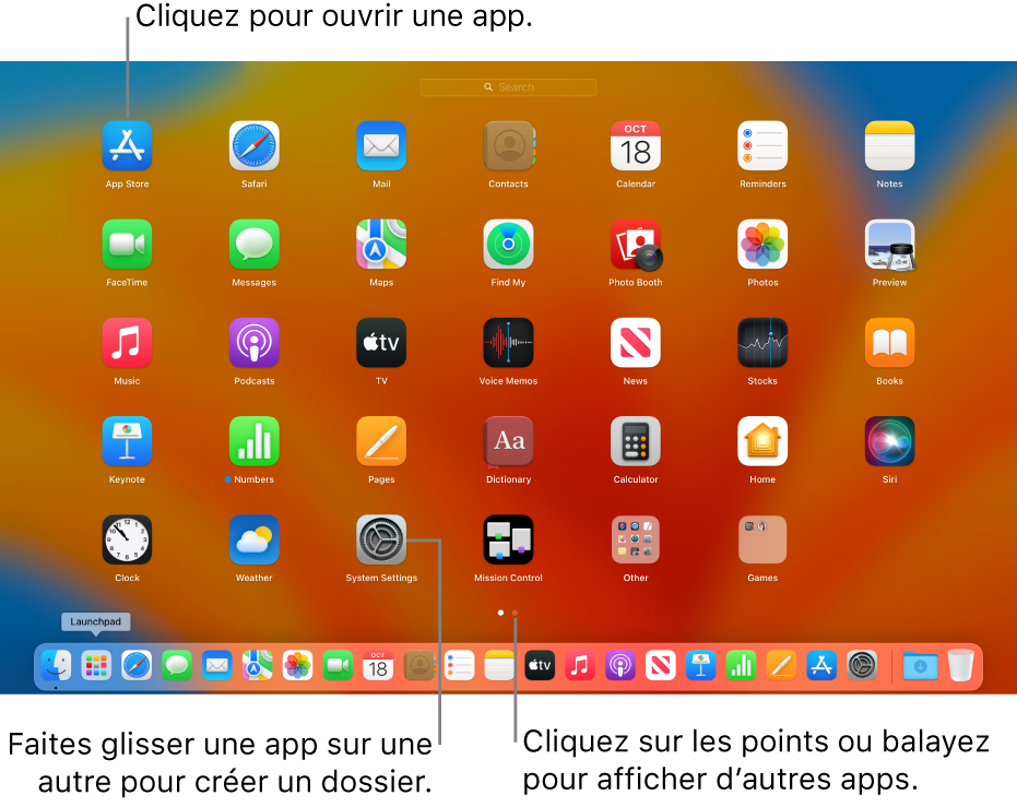 Launchpad affichant les apps que vous pouvez ouvrir.