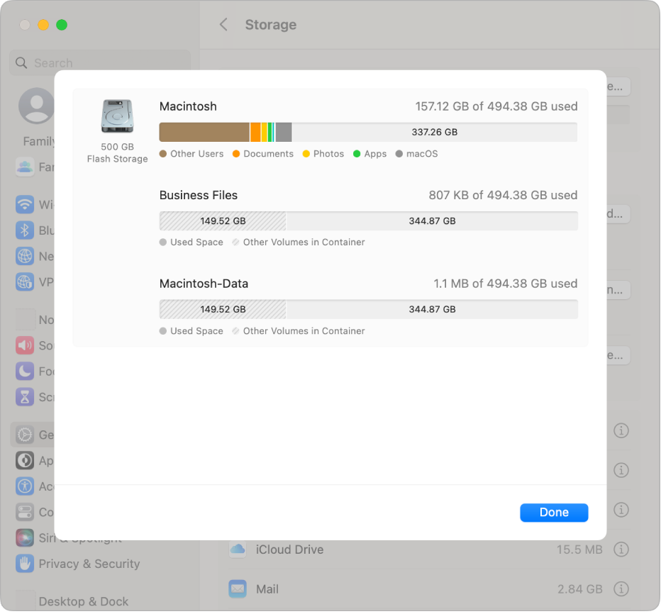 Un conteneur [partition] APFS unique avec deux volumes.