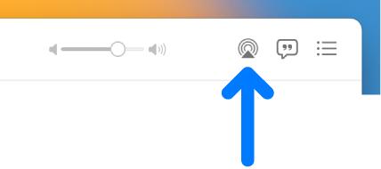 I controlli di riproduzione nell'app Musica. L'icona audio di AirPlay è a destra del cursore del volume.