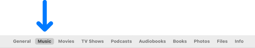 Bar butang menunjukkan Muzik dipilih.