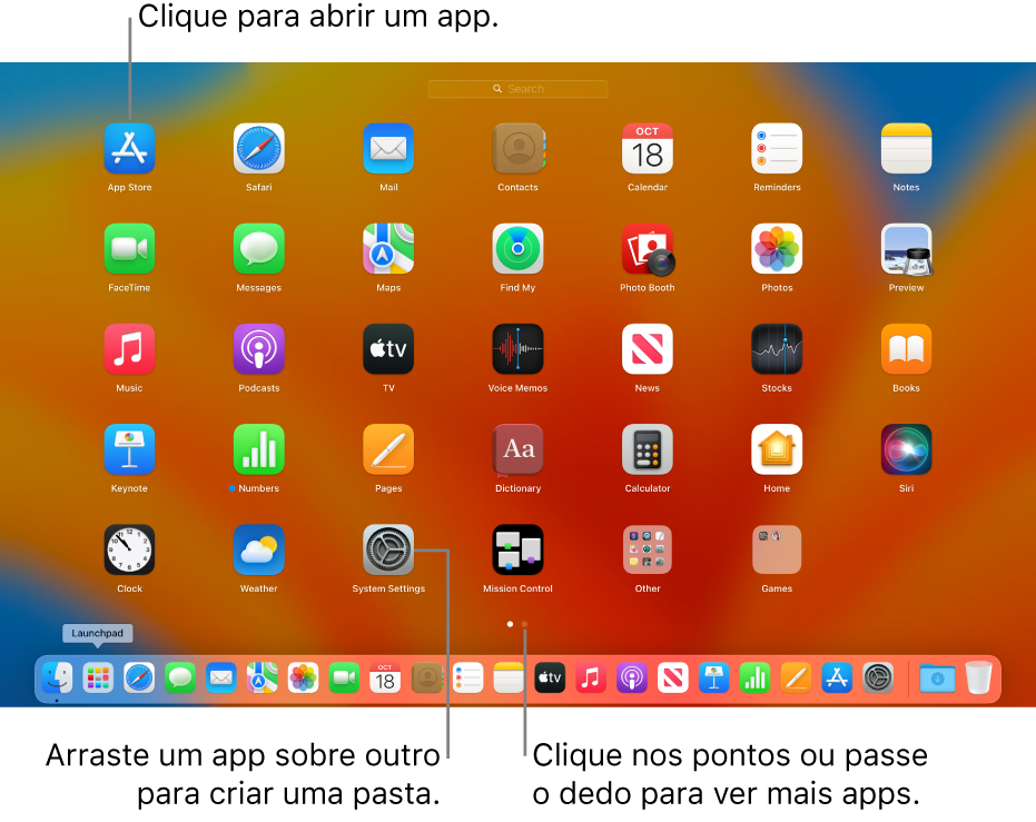 Launchpad mostrando apps que você pode abrir.