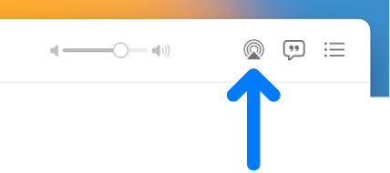 Ovládacie prvky prehrávania v apke Hudba. Audio ikona AirPlay je napravo od posuvníka hlasitosti.