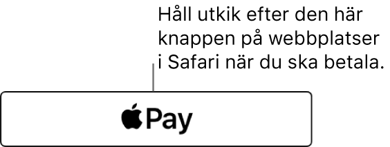 Knappen som visas på webbplatser som tar emot betalningar med Apple Pay.
