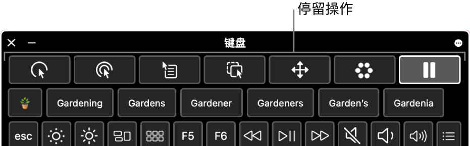 停留操作按钮位于“辅助功能键盘”的顶部。