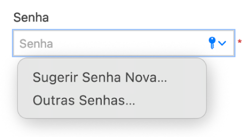 Um campo de senha com opções para receber uma sugestão de senha e ver as senhas de outras contas do site.