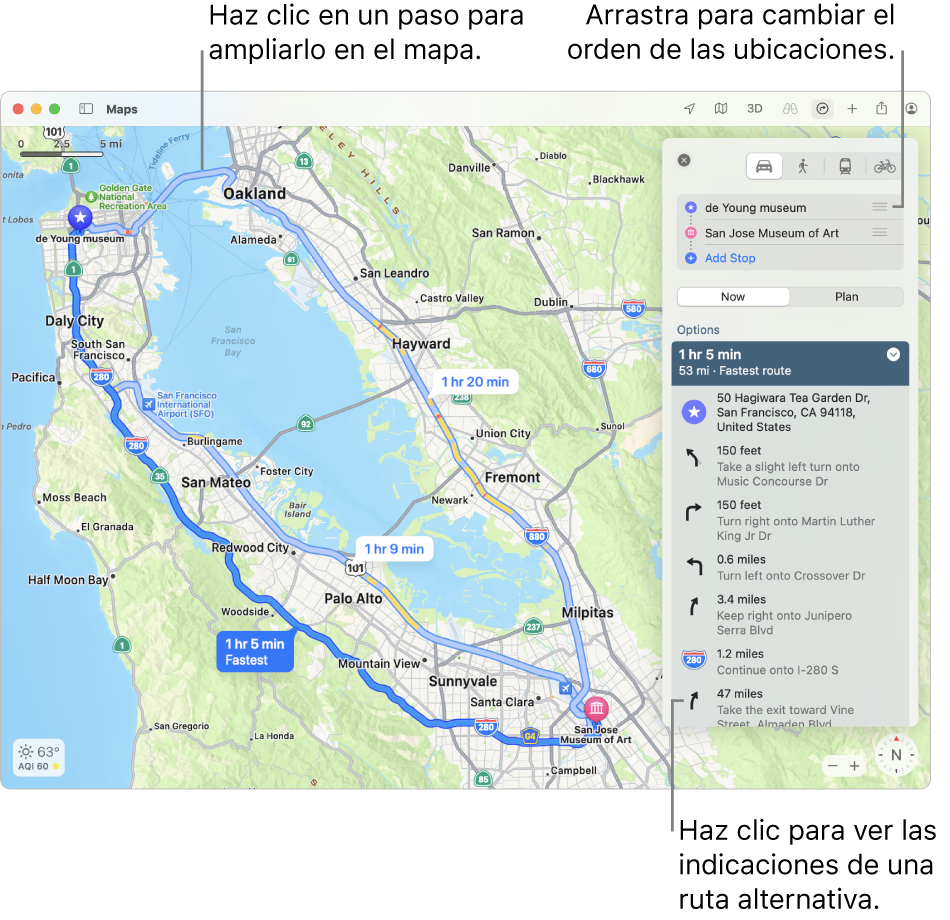 Un mapa de San Francisco con indicaciones para ir en bici, entre las que se incluyen el desnivel y el tráfico.