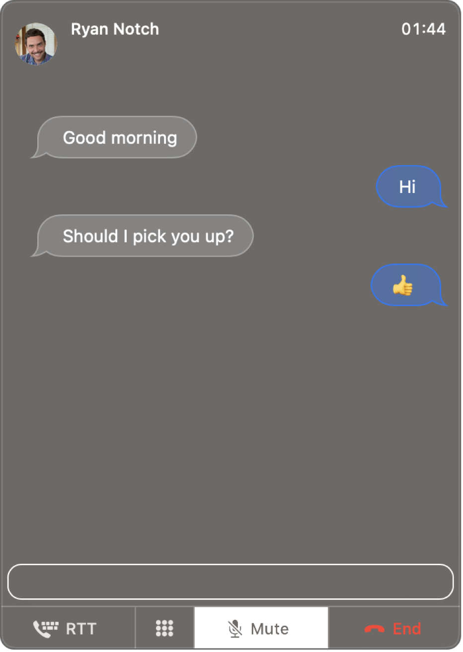 An RTT window with a conversation between two people.