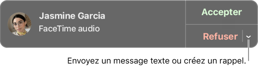 Cliquez sur la flèche à côté de Refuser dans la notification pour envoyer un message texte ou créer un rappel.