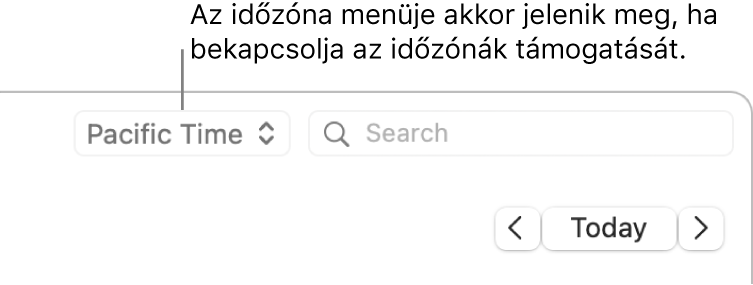 Az időzónák támogatásának bekapcsolása után az időzóna menü a keresőmező bal oldalán jelenik meg