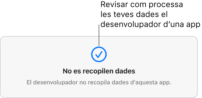 Una part de la pàgina principal de la Mac App Store, que mostra la política de privacitat del desenvolupador de l’app seleccionada.