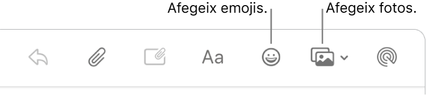 Una finestra de composició amb els botons emoji i fotos.