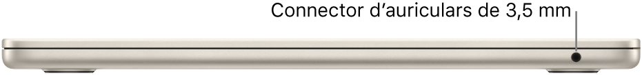 Vista lateral dreta d’un MacBook Air en què s’indica la posició del connector de 3,5 mm per als auriculars.