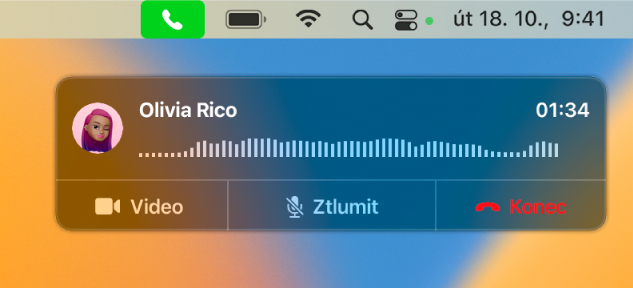 Část obrazovky Macu s oknem oznámení hovoru