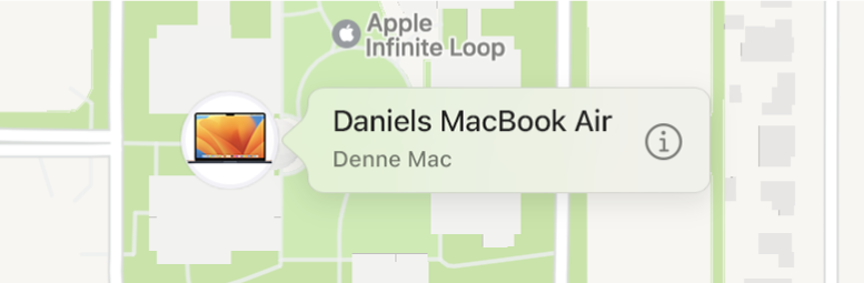 Et nærbillede af infosymbolet for MacBook Air tilhørende Daniel.