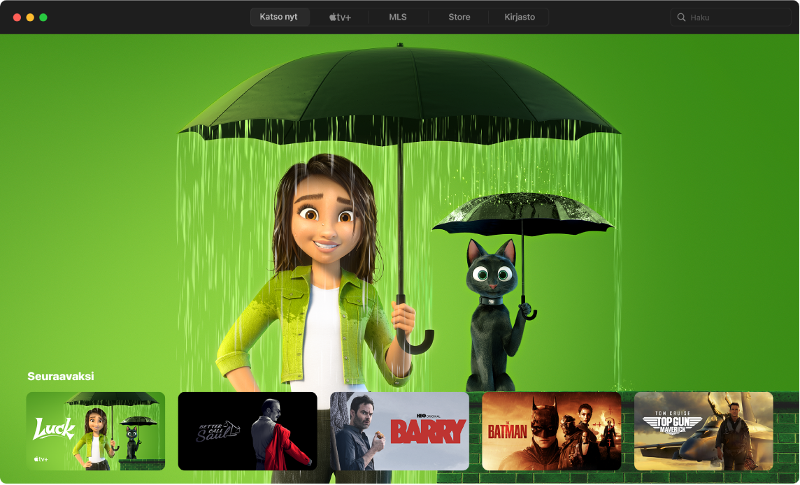 Apple TV -apin ikkuna, jossa näkyy Katso nyt -näkymä.