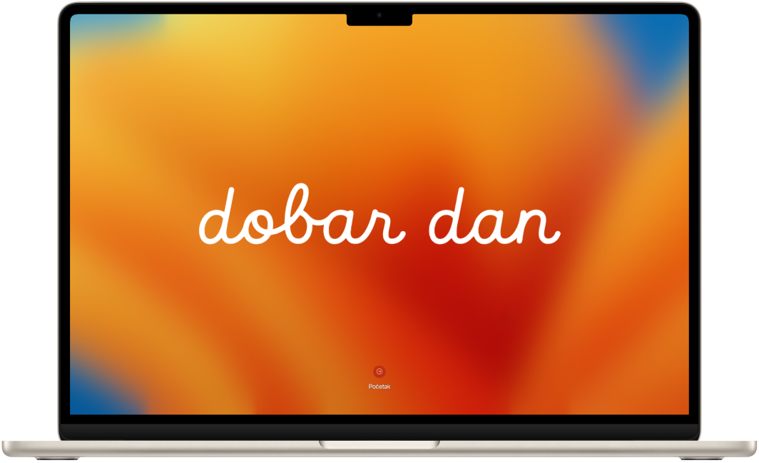 Otvoreni MacBook Air s riječju “pozdrav” na zaslonu.