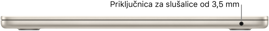 Prikaz desne strane računala MacBook Air s oblačićem za slušalice od 3,5 mm.